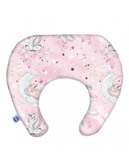 Unicorn pink - Poduszka do Karmienia Rogal 63x59 cm - bawełna + minky