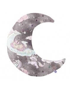 Jednorożec - Poduszka Dekoracyjna Bawełna + Minky Księżyc 45x45 cm