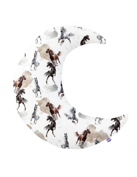 Konie - Poduszka Dekoracyjna Bawełna + Minky Księżyc 45x45 cm