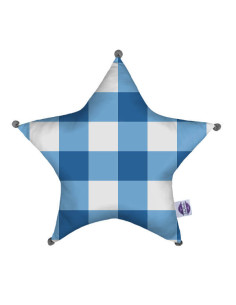 Krata niebieska - Poduszka Dekoracyjna Bawełna + Minky Gwiazda 45x45 cm
