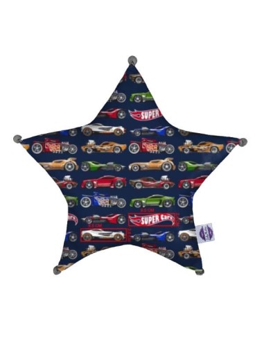 Super cars - Poduszka Dekoracyjna Bawełna + Minky Gwiazda 45x45 cm