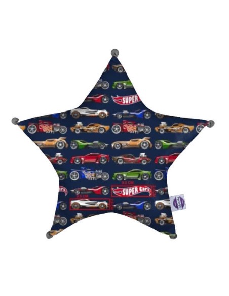 Super cars - Poduszka Dekoracyjna Bawełna + Minky Gwiazda 45x45 cm