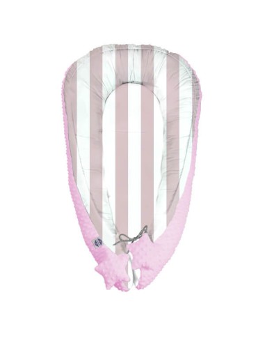 Pasy różowe - Duży Kokon Niemowlęcy 110x70 cm Bawełna + Minky