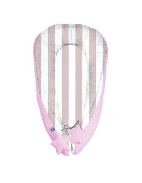 Pasy różowe - Duży Kokon Niemowlęcy 110x70 cm Bawełna + Minky