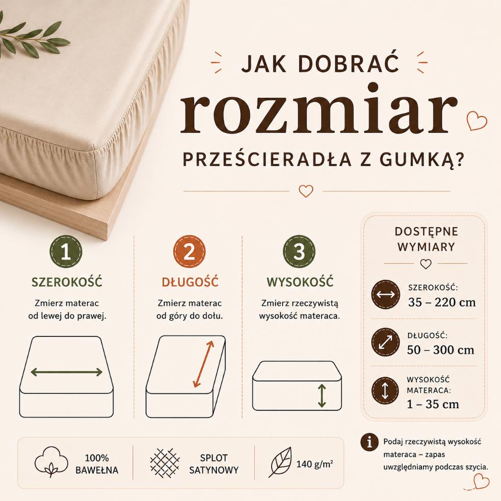 jak dobrać rozmiar prześcieradła satynowego z gumką ?